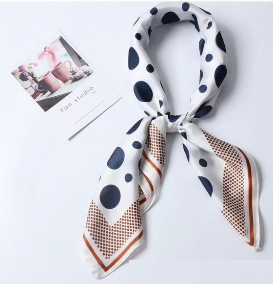 Women's Silk Scarf Square Polka Dot Neck Scarf Hair Scarf Elegant