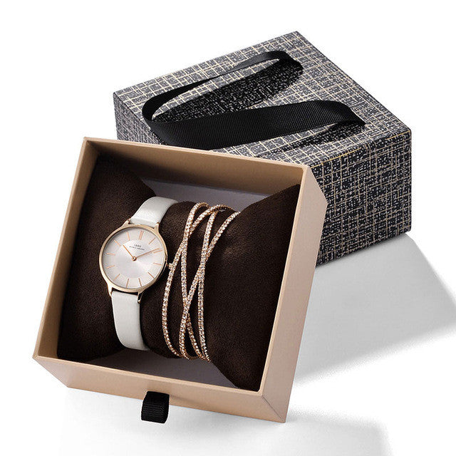 Elegant Ladies' Watch Set with Drawer Box and Crystal Bracelet