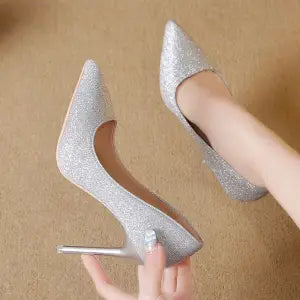 Women's High Heels Silver Black Mesh Sequins | Sexy Glamour Shoes