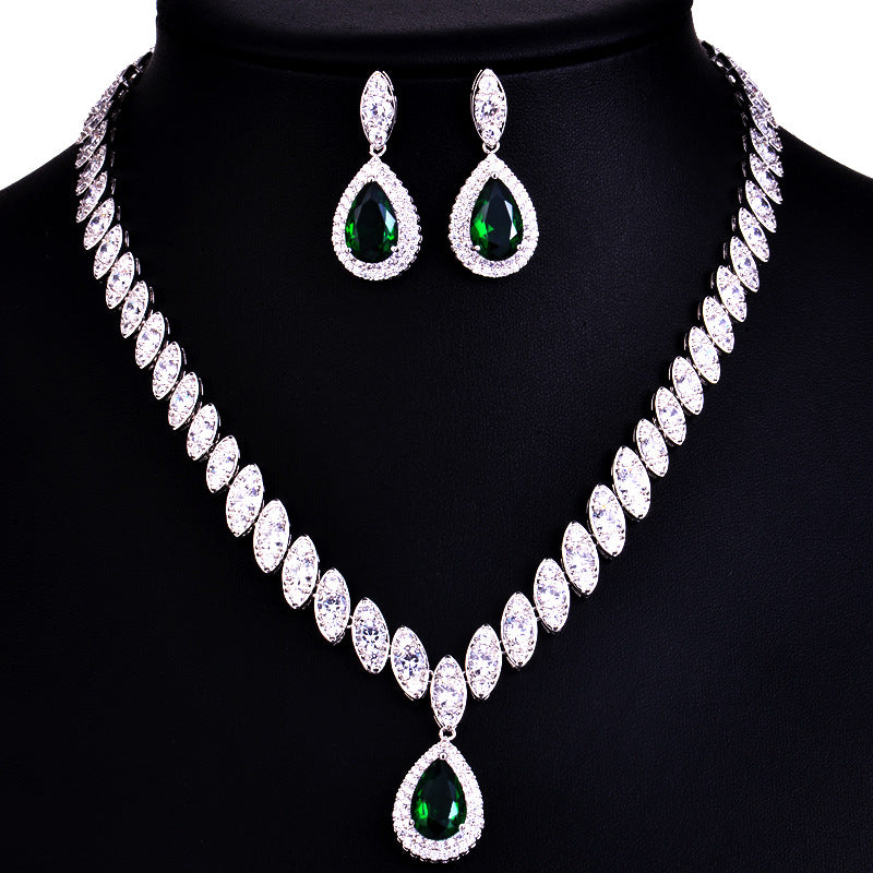 Elegant AAA Cubic Zirconia Jewelry Set - Necklace & Earrings in Modern Korean Design