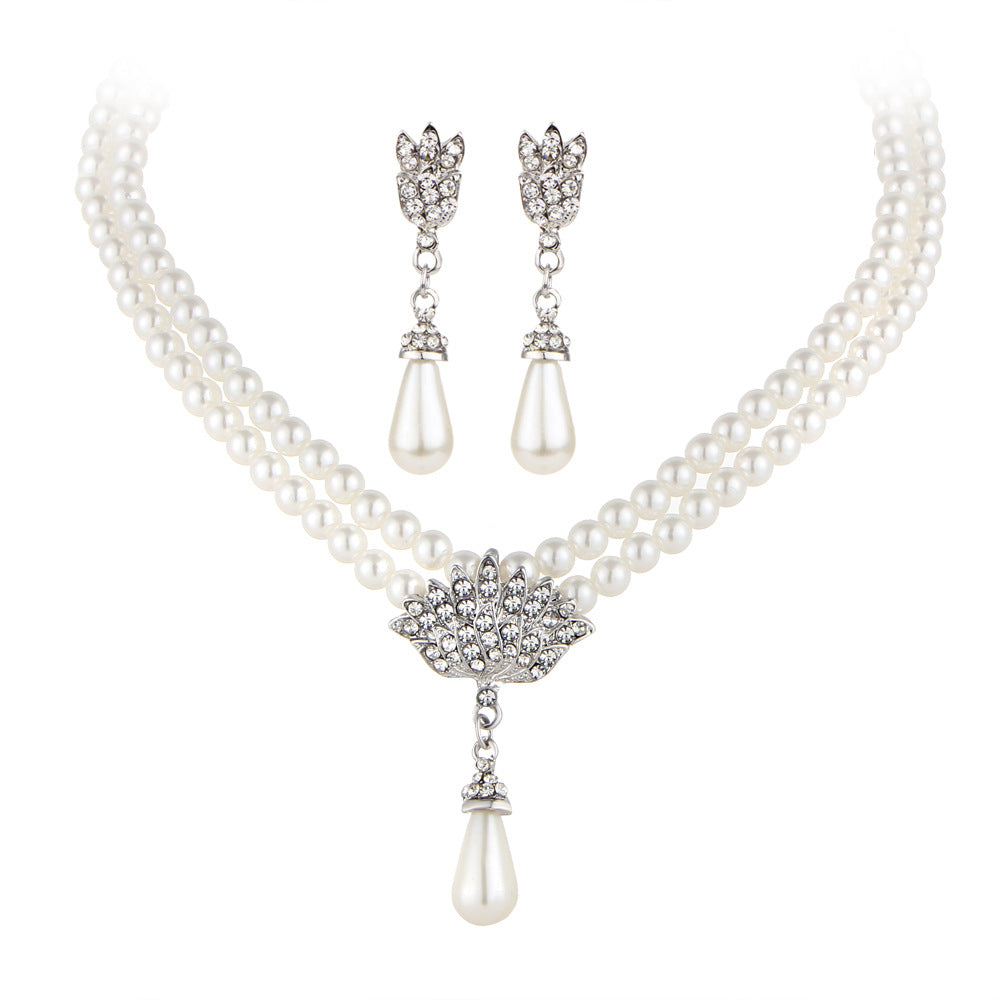 Bride Pearl Crystal Jewelry Set - Elegant Luxury Wedding Style Necklace