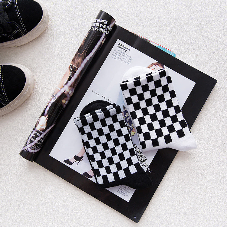 Men's Cotton Socks Houndstooth | Classic Plaid Black White