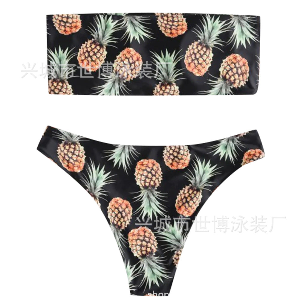 Damen Bandeau Bikini | Ananas Print Sexy Swimwear