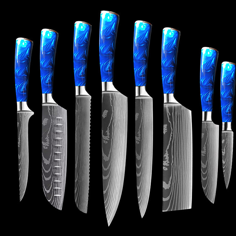 Chef Knife 8 Inch | Kitchen Knife Blue Resin Handle Stainless Steel