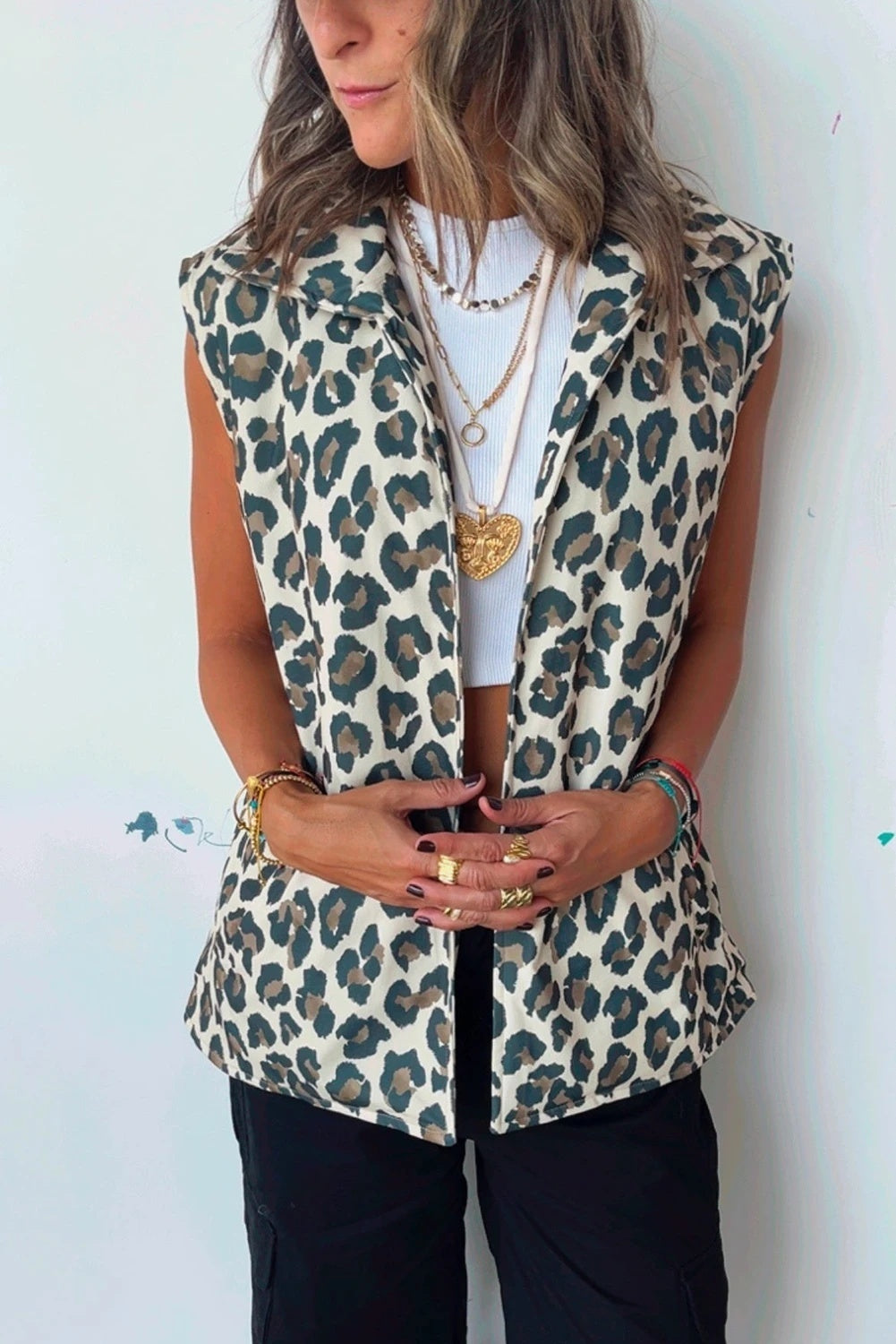 Damen Weste Leopard Braun – Offene Front, Stylisch & Trendig