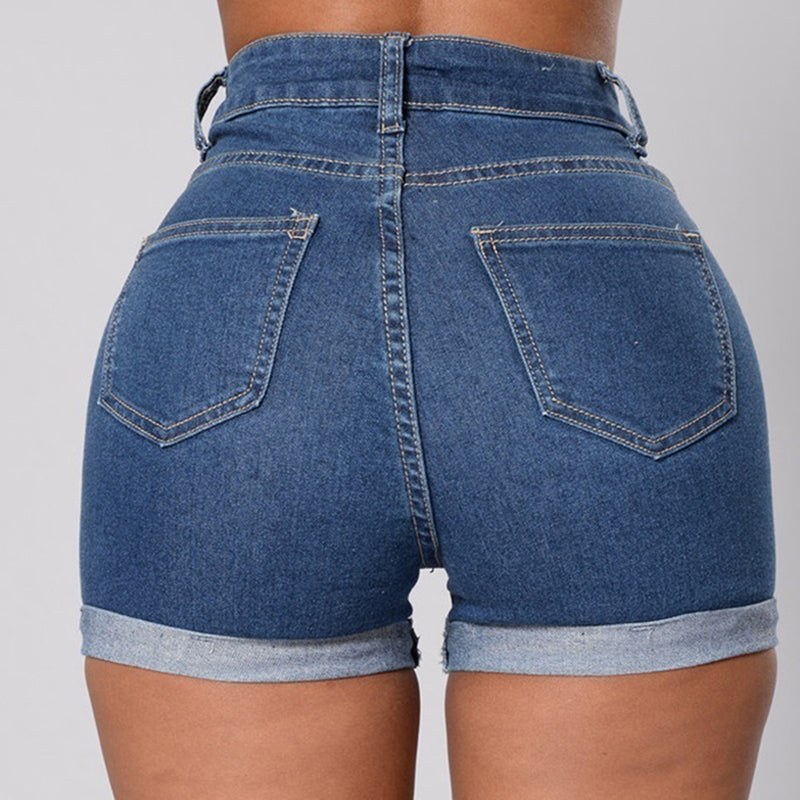 Damen Denim Hotpants | Sexy Jeansshorts mit Umschlag