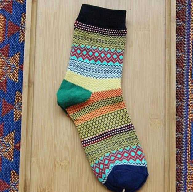 Women's Vintage Ethnic Socks | Striped Cotton Tube Socks