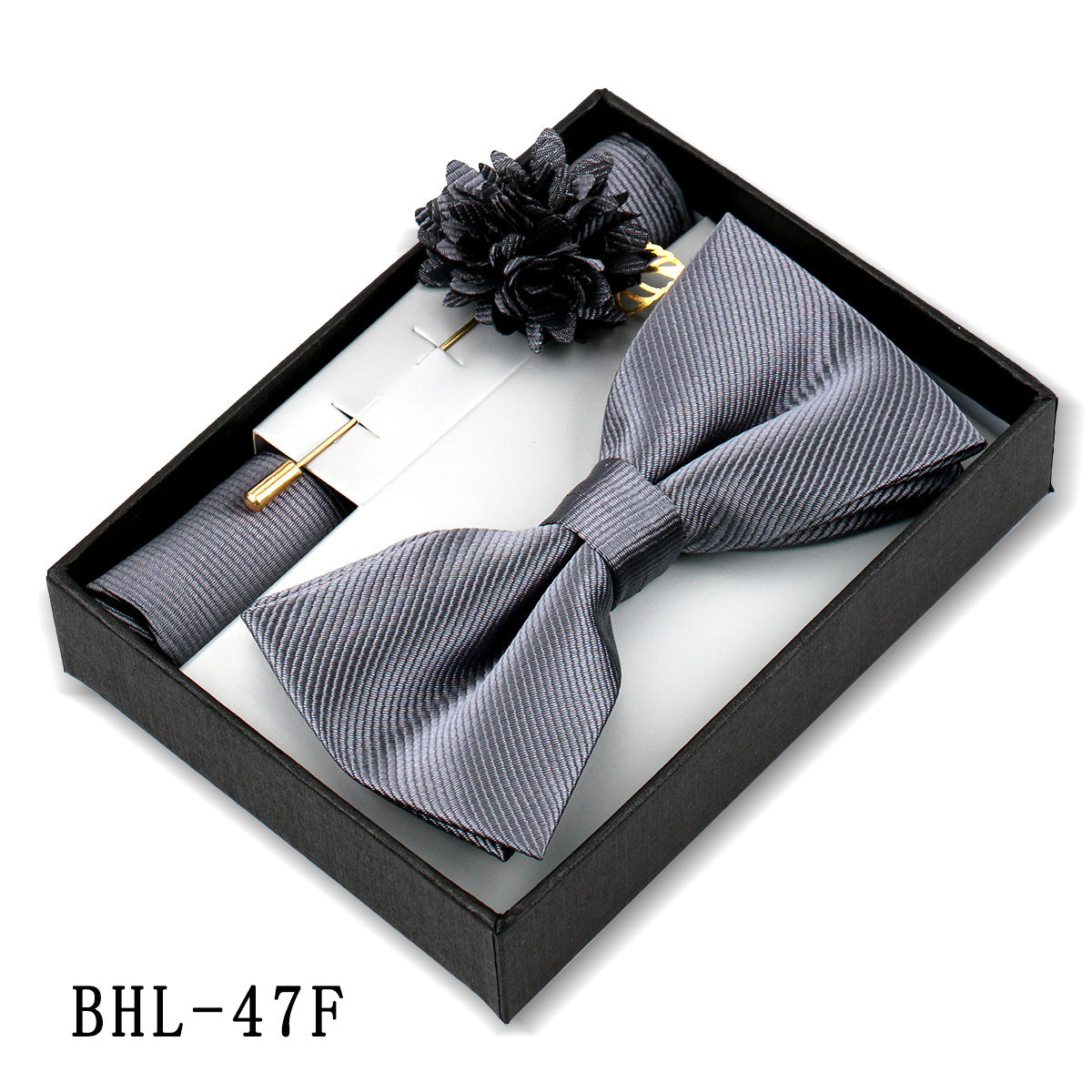 Men's Bow Tie Set Elegant Pocket Square Brooch Gift