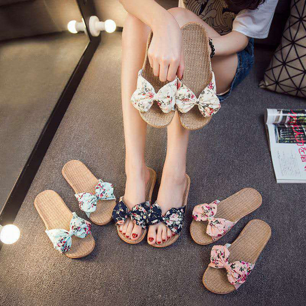 Women's Linen Slippers | Elegant Loafers with Bow
