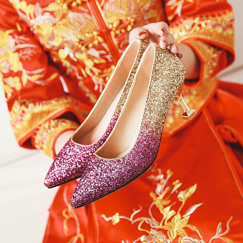 Women's Red Rhinestone Bridal Shoes | Elegant Stiletto Wedding Shoes