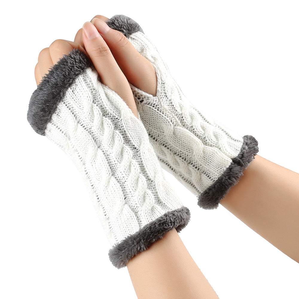 Women's Winter Knitted Fingerless Gloves – Plush Fleece Warm