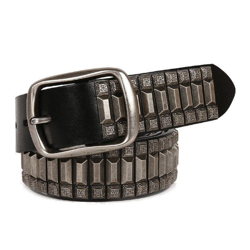 Retro Studded Leather Belt | Unisex Hip Hop Designer Belt