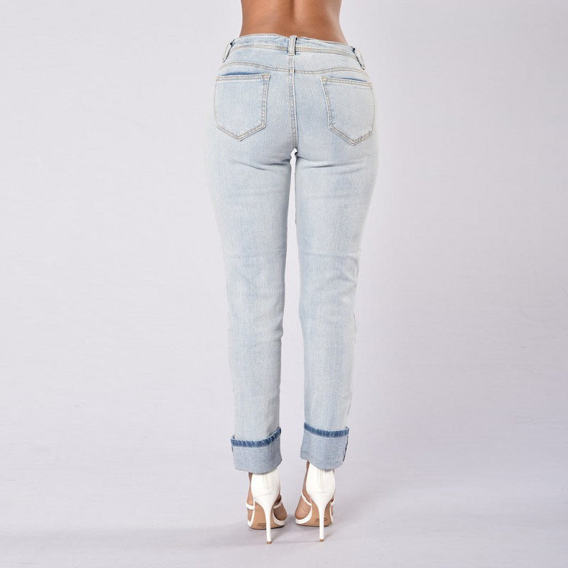 Women's Stretch Jeans | Elastic Pleated Casual Trousers