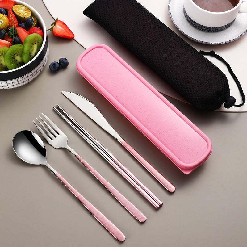 Edelstahl Besteckset Gold | Reise Camping Besteck mit Etui