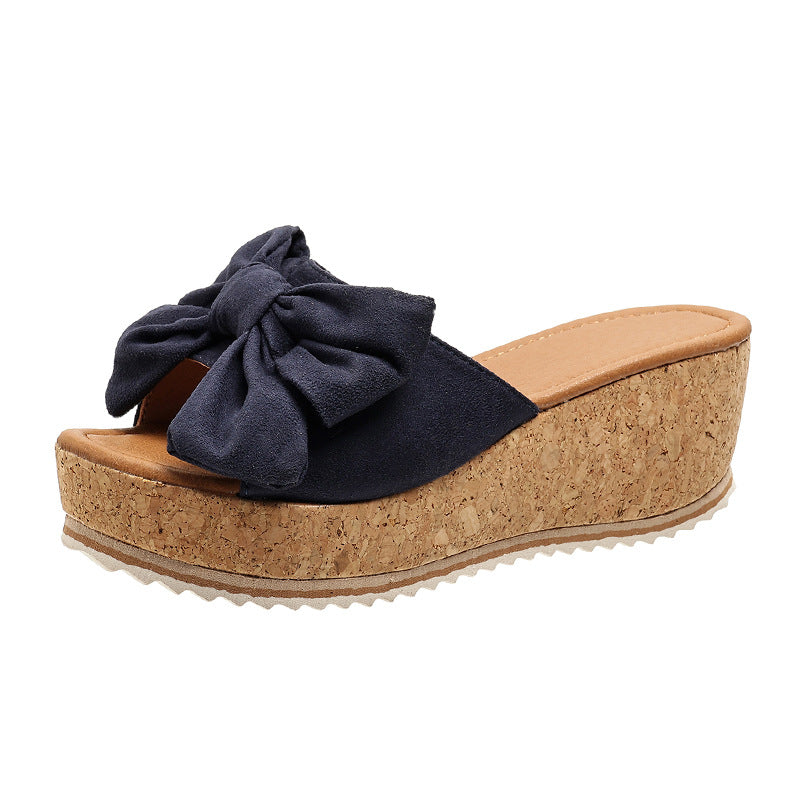 Damen Keil Pantoletten Leo | Schleife Plateau Sommer Schuhe
