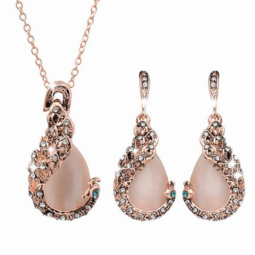 Elegant Teardrop Jewelry Set with Rhinestones – Necklace & Earrings for Special Occasions