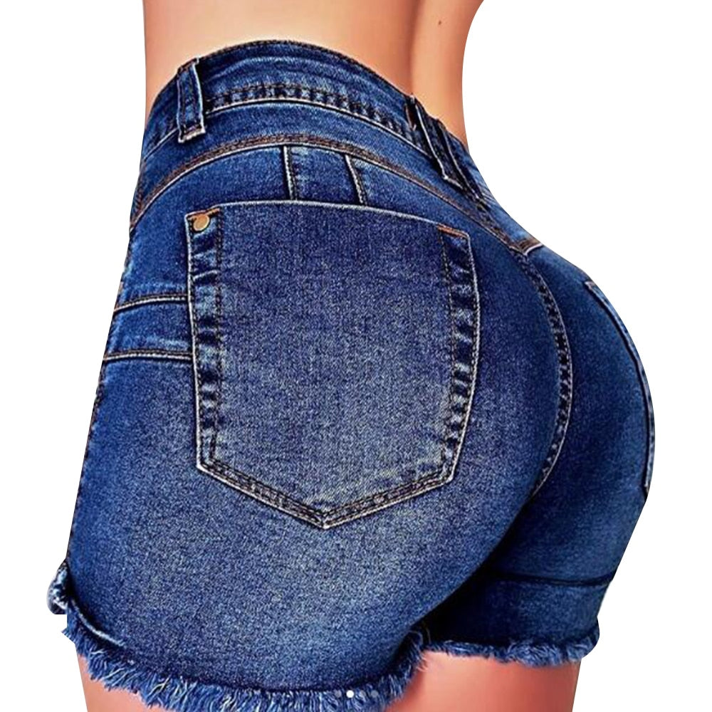 Dark Blue High-Waist Hotpants | Women's Distressed Denim Shorts