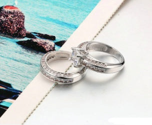 Modern Ladies' Ring with Square Zircon – Platinum Plated