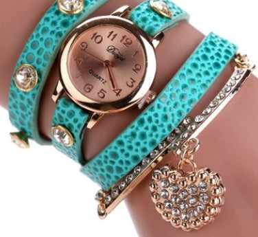 Branded watch with lychee diamond pendant and PU strap
