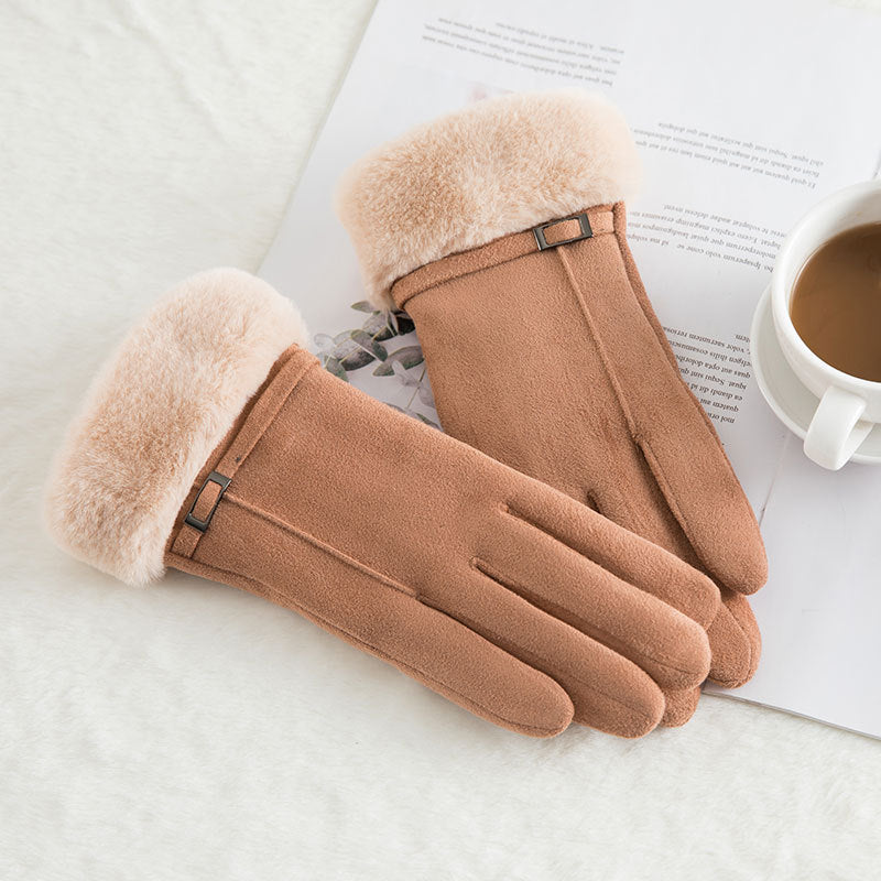 Damen Wildleder Winterhandschuhe | Warme Woll Thermohandschuhe