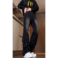 Men's Workwear Patchwork Jeans - Wide Leg Flared Denim Pants