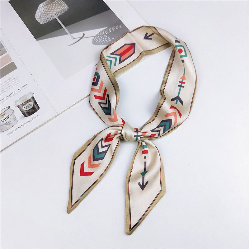 Narrow Women's Silk Scarf Thin Elegant Neckerchief Versatile