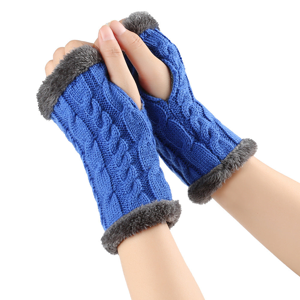 Women's Winter Knitted Fingerless Gloves – Plush Fleece Warm
