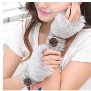Damen Fingerlose Strickhandschuhe – Kunstkaninchenfell Warm