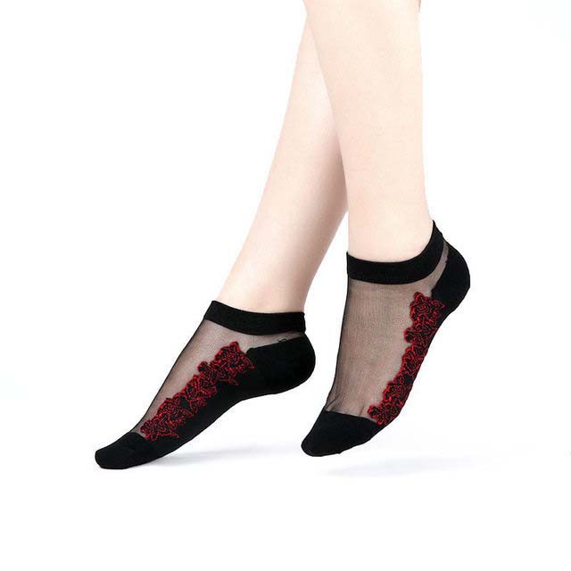 Damen Spitze Netz Socken Transparent – Elegante Knöchelsocken