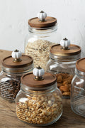 Glass Storage Jar with Wooden Lid | Vintage Kitchen | Airtight Container