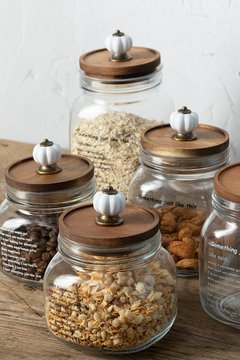 Glass Storage Jar with Wooden Lid | Vintage Kitchen | Airtight Container