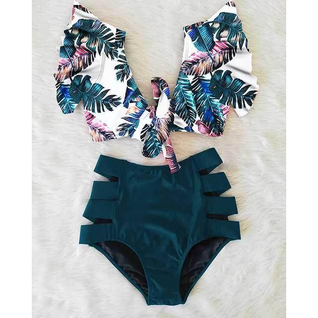 Women's High Waist Bikini with Ruffles – Elegant Two-Piece