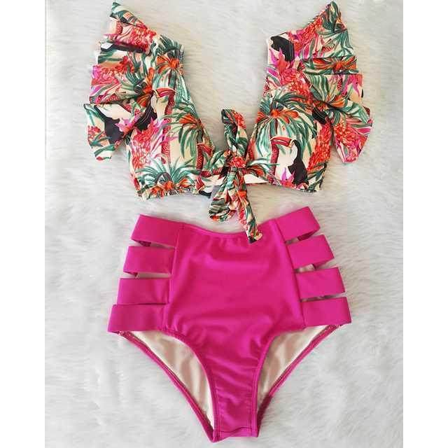 Women's High Waist Bikini with Ruffles – Elegant Two-Piece