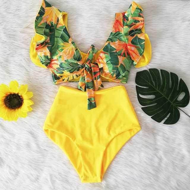 Women's High Waist Bikini with Ruffles – Elegant Two-Piece