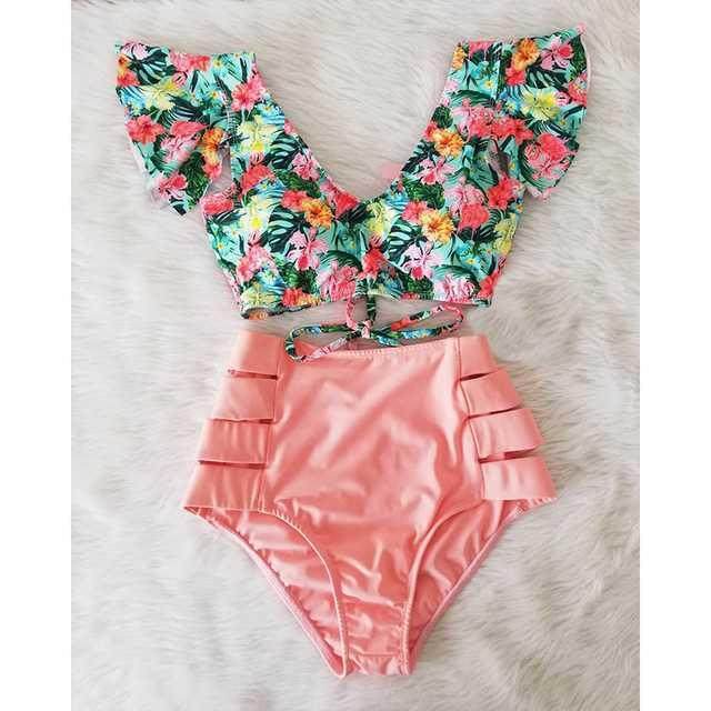 Women's High Waist Bikini with Ruffles – Elegant Two-Piece