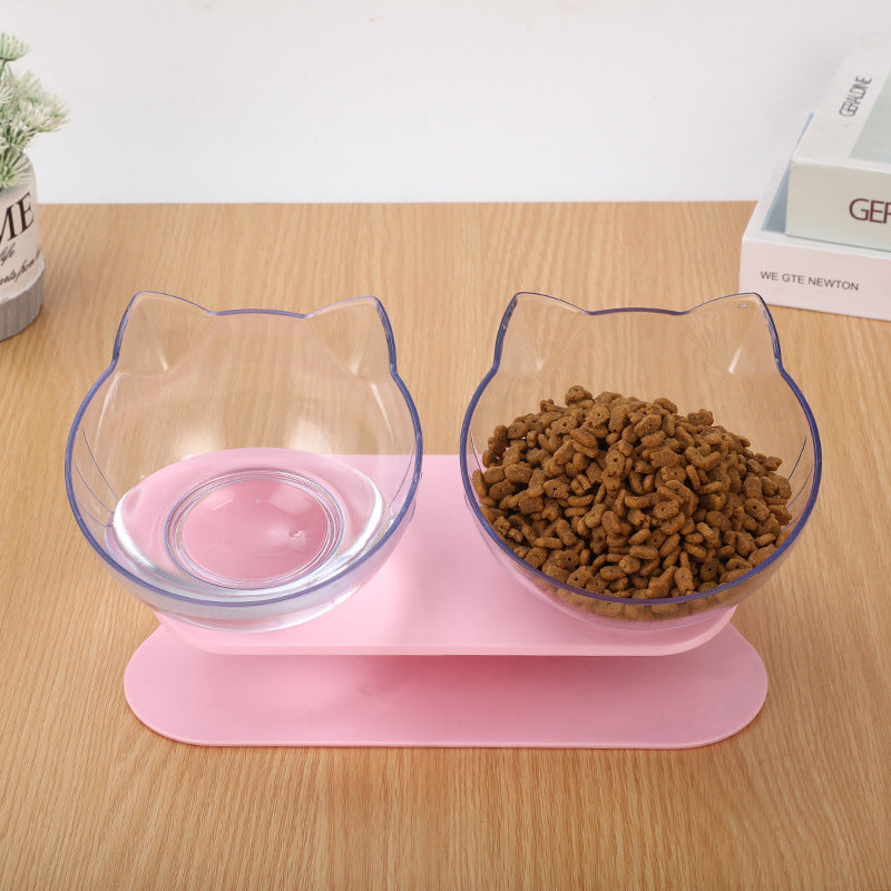 Slanted cat food bowl | Transparent cat ear design bowl