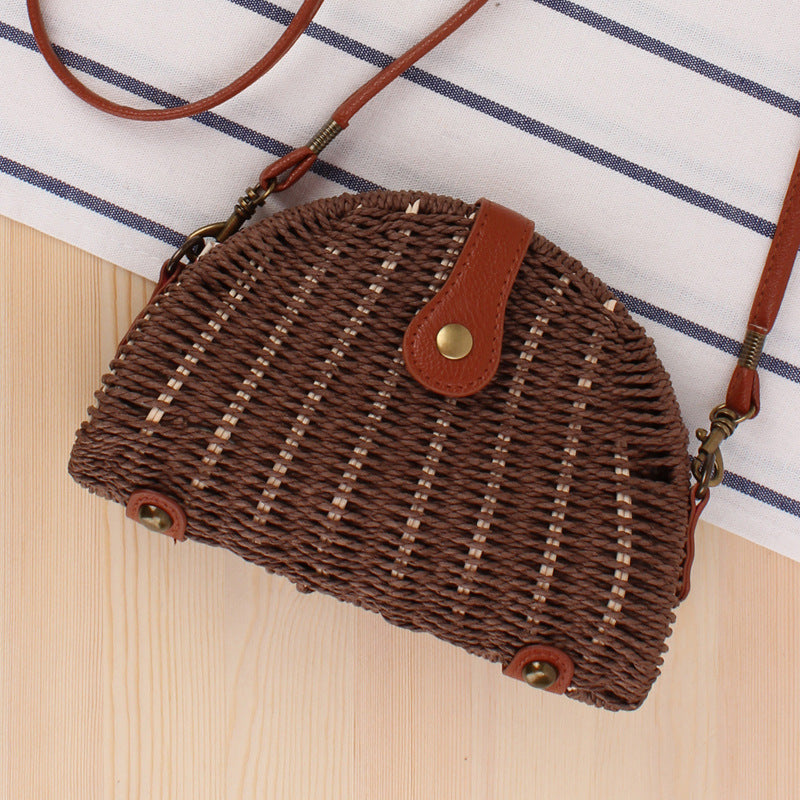Rattan Tasche Damen Boho Halbkreis Stroh Schultertasche Sommer