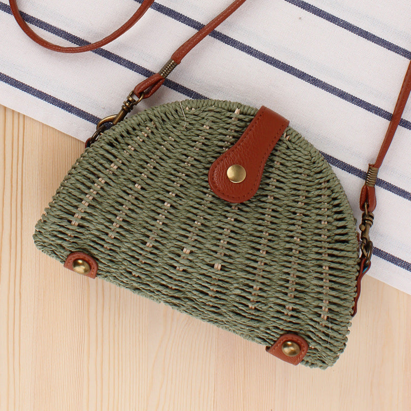 Rattan Bag for Women, Boho Half-Circle Straw Shoulder Bag, Summer