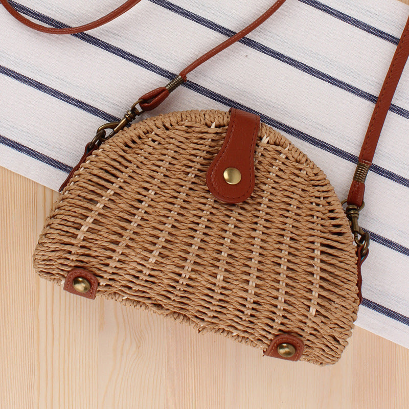 Rattan Bag for Women, Boho Half-Circle Straw Shoulder Bag, Summer