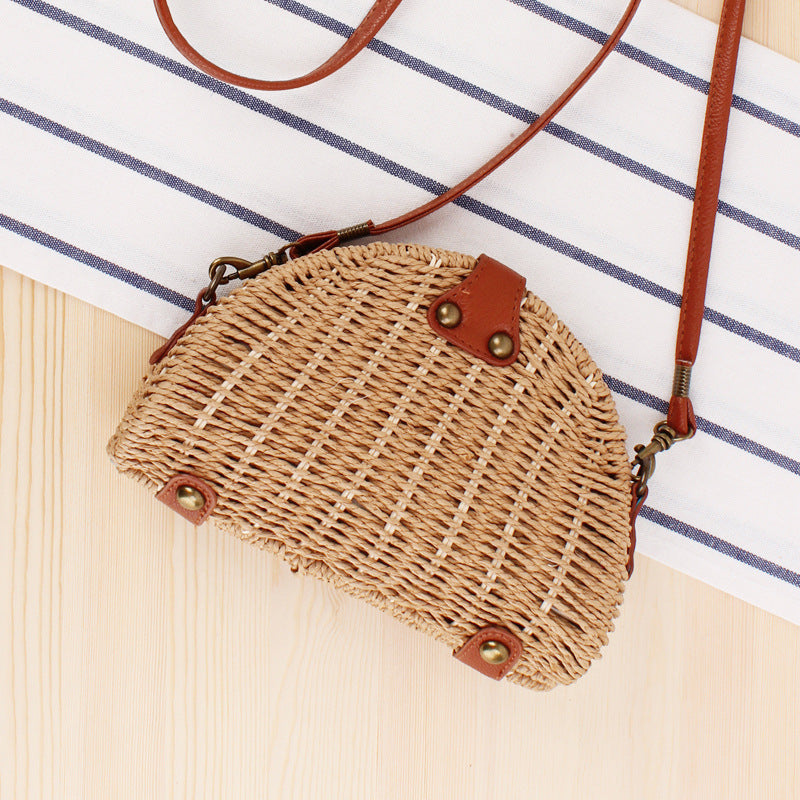 Rattan Tasche Damen Boho Halbkreis Stroh Schultertasche Sommer