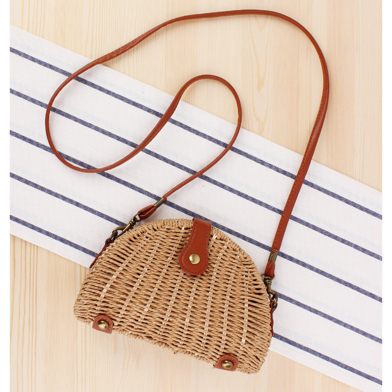 Rattan Tasche Damen Boho Halbkreis Stroh Schultertasche Sommer