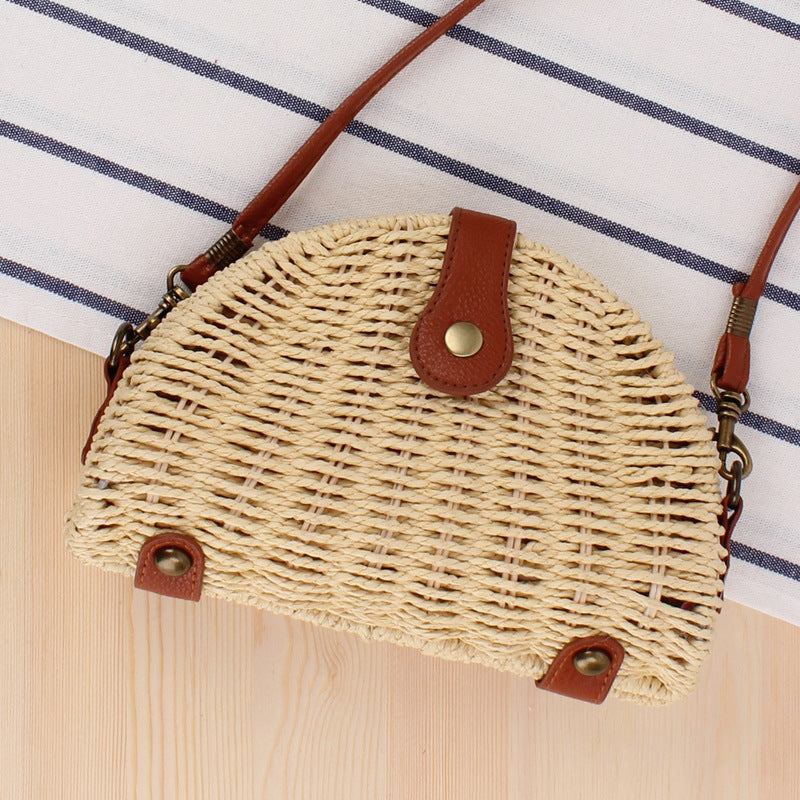 Rattan Bag for Women, Boho Half-Circle Straw Shoulder Bag, Summer