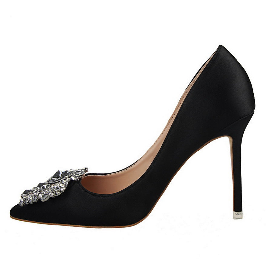 Women's Black Leather High Heels | Stiletto Pointed Toe Business Elegance