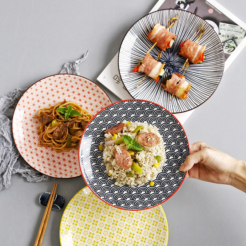 Japanische Keramik Teller groß | Flache Reisschalen modern