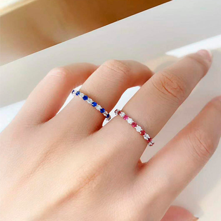 Funkelnder Diamant- & Naturroter Saphir-Stapelring | Platiniertes 925er Silber