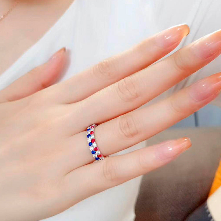 Funkelnder Diamant- & Naturroter Saphir-Stapelring | Platiniertes 925er Silber