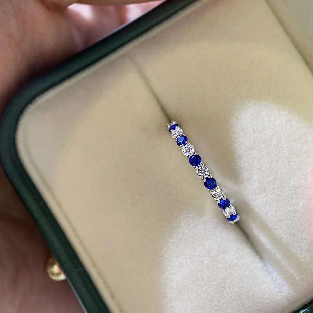 Funkelnder Diamant- & Naturroter Saphir-Stapelring | Platiniertes 925er Silber