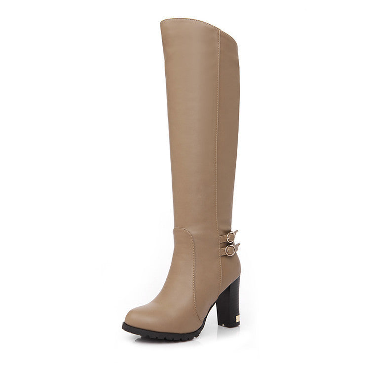 Damen Overknee Lederstiefel | Elegante Boots mit Blockabsatz