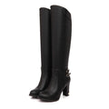 Women's Overknee Leather Boots | Elegant Block Heel Boots