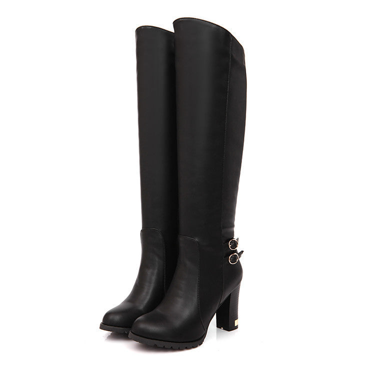 Damen Overknee Lederstiefel | Elegante Boots mit Blockabsatz